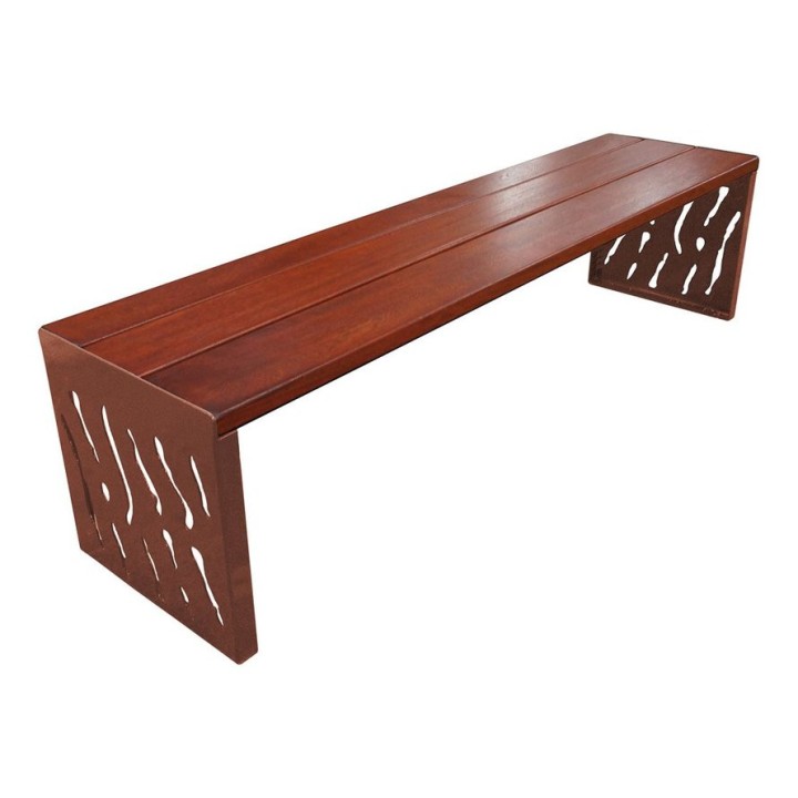 Banquette Venise acier et bois Procity, lg. 1800 mm, peint/zinc, fixation sur platines - Acajou/Aspect Corten