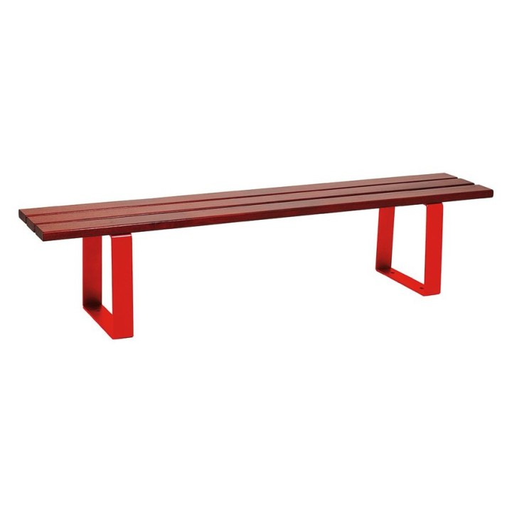 Banquette Riga bois exotique Procity, lg. 2000 mm, peint/zinc, fixation sur platines - Acajou/Rouge signalisation