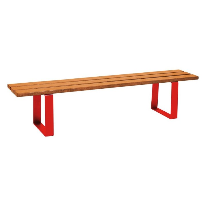 Banquette Riga bois résineux Procity,lg. 1800 mm, peint/zinc, fixation sur platines - Chêne clair/Rouge signalisation