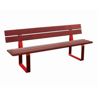 Banc bois/acier Riga Procity, bois résineux, lg. 1800 mm, peint/zinc, fixation/platines - Acajou/Rouge signalisation