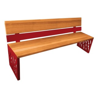 Banc bois/acier Venise Procity, dossier acier/bois, lg. 1800 mm, peint/zinc, fixation/platines - Chêne clair/Rouge pourpre