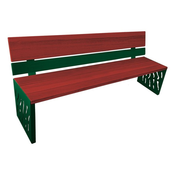 Banc bois/acier Venise Procity, dossier acier/bois, lg. 1800 mm, peint/zinc, fixation/platines - Acajou/Vert mousse