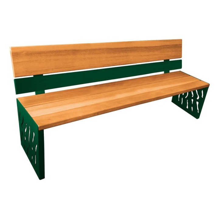 Banc bois/acier Venise Procity, dossier acier/bois, lg. 1800 mm, peint/zinc, fixation/platines - Chêne clair/Vert mousse