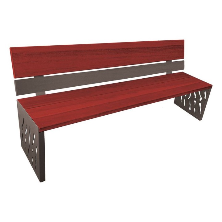 Banc bois/acier Venise Procity, dossier acier/bois, lg. 1800 mm, peint/zinc, fixation/platines - Acajou/Gris Procity