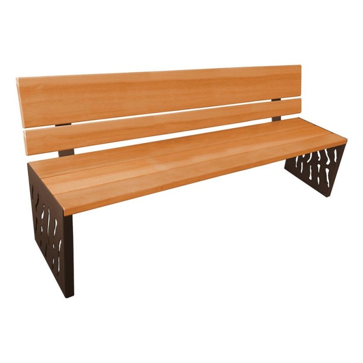 Banc bois/acier Venise Procity, dossier bois, lg. 1800 mm, peint/zinc, fixation/platines - Chêne clair/Brun chocolat