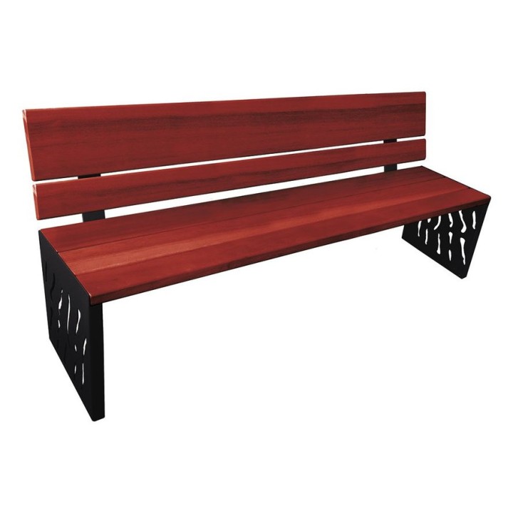Banc bois/acier Venise Procity, dossier bois, lg. 1800 mm, peint/zinc, fixation/platines - Acajou/Noir foncé