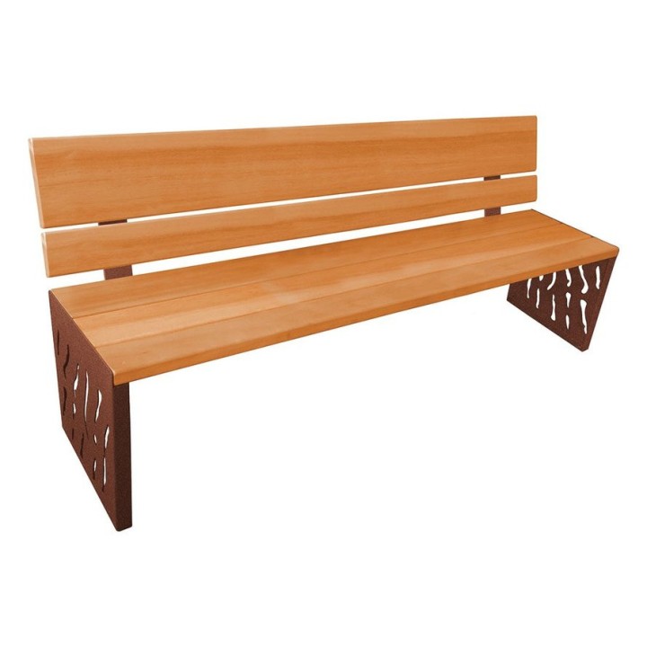 Banc bois/acier Venise Procity, dossier bois, lg. 1800 mm, peint/zinc, fixation/platines - Chêne clair/Aspect Corten