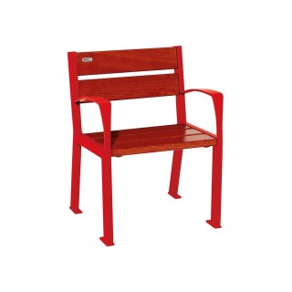 Fauteuil bois/acier Silaos 5 lames Procity, avec accoudoir, lg. 600 mm, fixation/platines - Acajou/Rouge signalisation