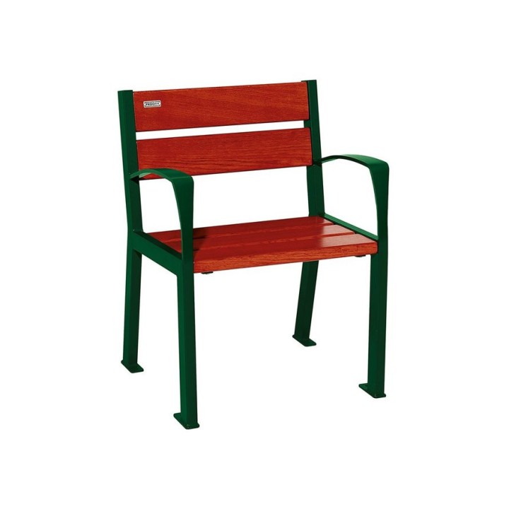 Fauteuil bois/acier Silaos 5 lames Procity, avec accoudoir, lg. 600 mm, fixation/platines - Acajou/Vert mousse