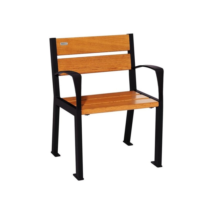 Fauteuil bois/acier Silaos 5 lames Procity, avec accoudoir, lg. 600 mm, fixation/platines - Chêne clair/Noir foncé