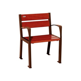 Fauteuil bois/acier Silaos 5 lames Procity, avec accoudoir, lg. 600 mm, fixation/platines - Acajou/Aspect Corten