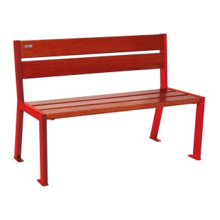 Banc bois/acier Silaos 5 lames Procity, sans accoudoir, lg. 1200 mm, fixation platines - Acajou/Rouge signalisation