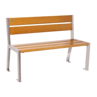 Banc bois/acier Silaos 5 lames Procity, sans accoudoir, lg. 1200 mm, fixation platines - Chêne clair/Gris soie