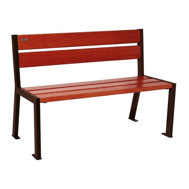 Banc bois/acier Silaos 5 lames Procity, sans accoudoir, lg. 1200 mm, fixation platines - Acajou/Brun chocolat