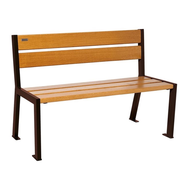 Banc bois/acier Silaos 5 lames Procity, sans accoudoir, lg. 1200 mm, fixation platines - Chêne clair/Brun chocolat