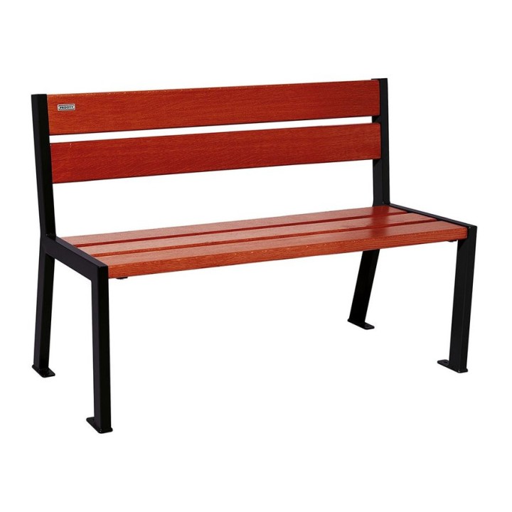 Banc bois/acier Silaos 5 lames Procity, sans accoudoir, lg. 1200 mm, fixation platines - Acajou/Noir foncé
