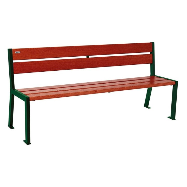 Banc bois/acier Silaos 5 lames Procity, sans accoudoir, lg. 1800 mm, fixation platines - Acajou/Vert mousse