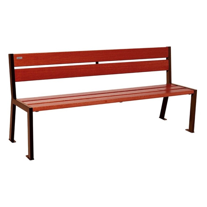 Banc bois/acier Silaos 5 lames Procity, sans accoudoir, lg. 1800 mm, fixation platines - Acajou/Aspect Corten
