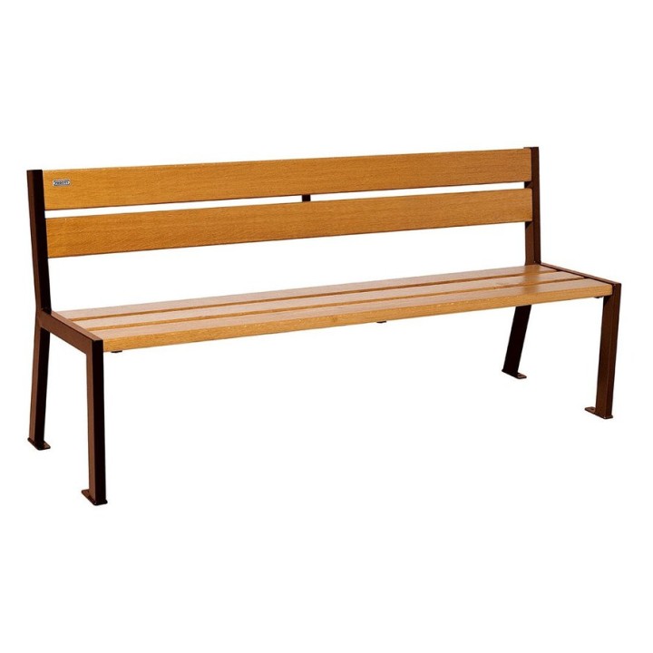 Banc bois/acier Silaos 5 lames Procity, sans accoudoir, lg. 1800 mm, fixation platines - Chêne clair/Aspect Corten