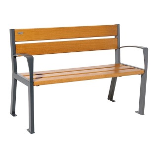 Banc bois/acier Silaos 5 lames Procity, avec accoudoir, lg. 1200 mm, fixation platines - Chêne clair/Gris Procity