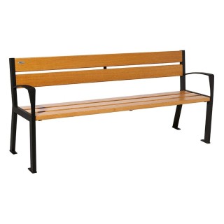 Banc bois/acier Silaos 5 lames Procity, avec accoudoir, lg. 1800 mm, fixation platines - Chêne clair/Noir foncé