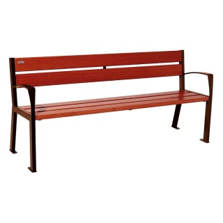 Banc bois/acier Silaos 5 lames Procity, avec accoudoir, lg. 1800 mm, fixation platines - Acajou/Aspect Corten