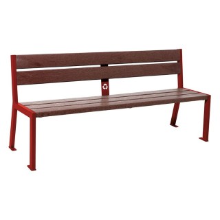 Banc plastique recyclé et acier Silaos 5 lames Procity, sans accoudoir, lg. 1800 mm, fixation/platines - Rouge pourpre