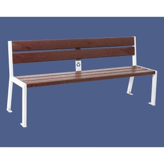 Banc plastique recyclé et acier Silaos 5 lames Procity, sans accoudoir, lg. 1800 mm, fixation/platines - Blanc pur