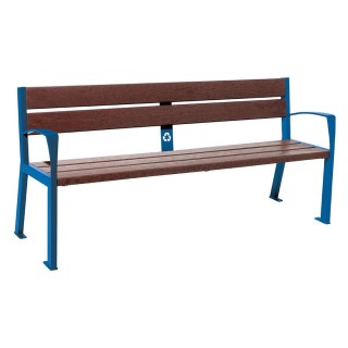 Banc plastique recyclé et acier Silaos 5 lames Procity, avec accoudoir, lg. 1800 mm, fixation/platines - Bleu gentiane