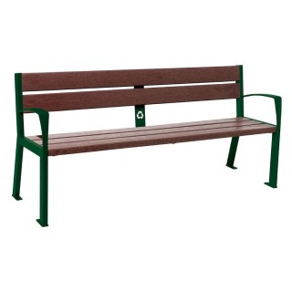 Banc plastique recyclé et acier Silaos 5 lames Procity, avec accoudoir, lg. 1800 mm, fixation/platines - Vert mousse