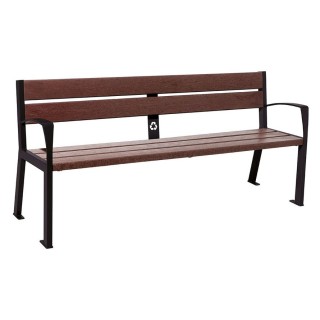 Banc plastique recyclé et acier Silaos 5 lames Procity, avec accoudoir, lg. 1800 mm, fixation/platines - Noir foncé