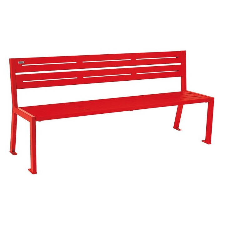Banc acier Silaos 5 lames Procity, sans accoudoir, lg. 1800 mm, fixation platines - Rouge signalisation