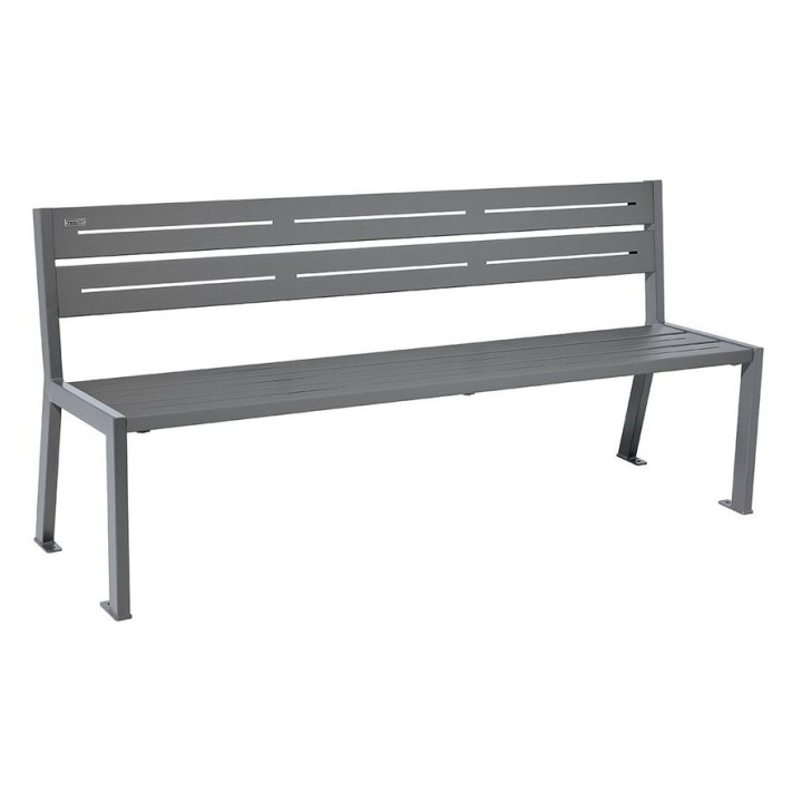 Banc acier Silaos 5 lames Procity, sans accoudoir, lg. 1800 mm, fixation platines - Gris Procity