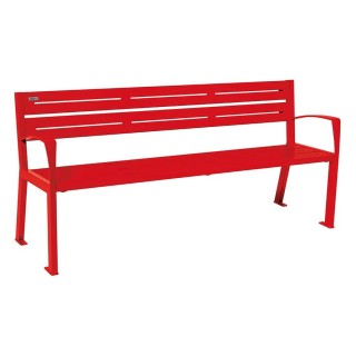 Banc acier Silaos 5 lames Procity, avec accoudoirs, lg. 1800 mm, fixation platines - Rouge signalisation