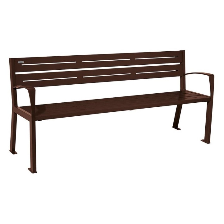Banc acier Silaos 5 lames Procity, avec accoudoirs, lg. 1800 mm, fixation platines - Brun chocolat