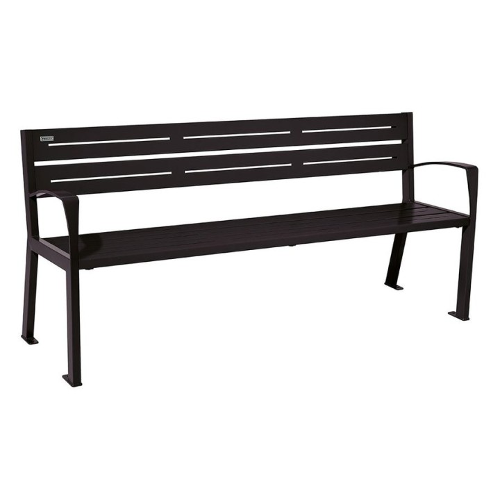 Banc acier Silaos 5 lames Procity, avec accoudoirs, lg. 1800 mm, fixation platines - Noir foncé