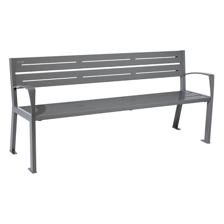 Banc acier Silaos 5 lames Procity, avec accoudoirs, lg. 1800 mm, fixation platines - Gris Procity