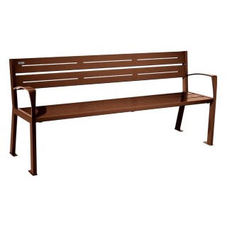 Banc acier Silaos 5 lames Procity, avec accoudoirs, lg. 1800 mm, fixation platines - Aspect Corten