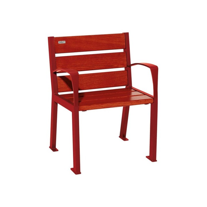 Fauteuil bois/acier Silaos 6 lames Procity, avec accoudoirs, lg. 600 mm, fixation platines - Acajou/Rouge pourpre