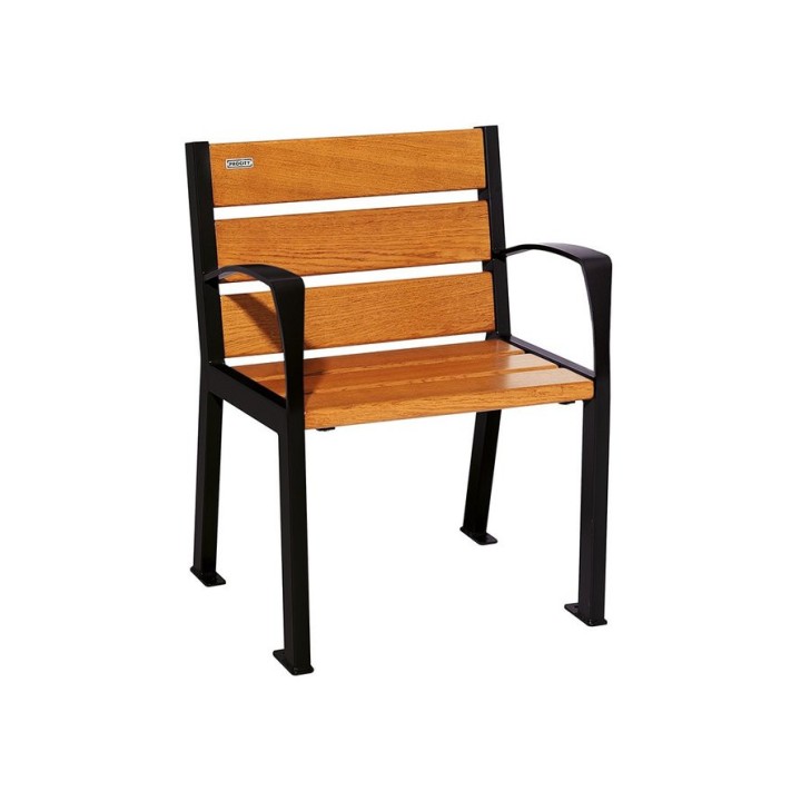 Fauteuil bois/acier Silaos 6 lames Procity, avec accoudoirs, lg. 600 mm, fixation platines - Chêne clair/Noir foncé