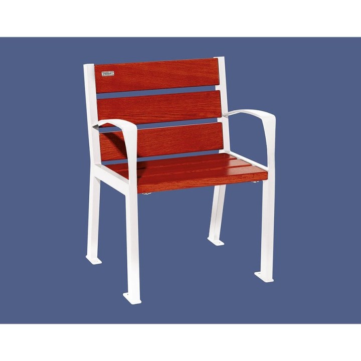 Fauteuil bois/acier Silaos 6 lames Procity, avec accoudoirs, lg. 600 mm, fixation platines - Acajou/Blanc pure