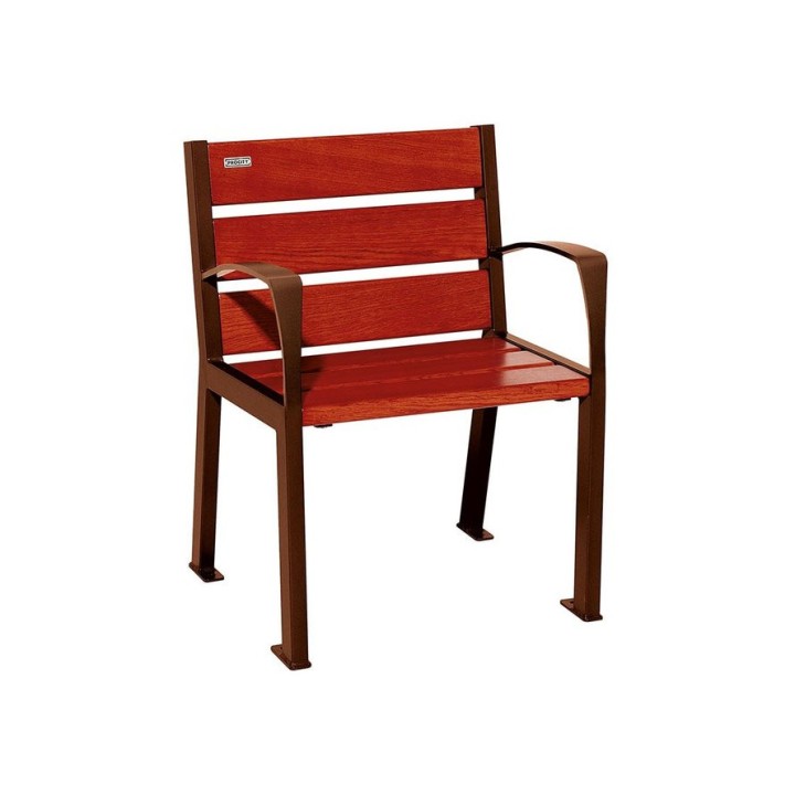 Fauteuil bois/acier Silaos 6 lames Procity, avec accoudoirs, lg. 600 mm, fixation platines - Acajou/Aspect Corben
