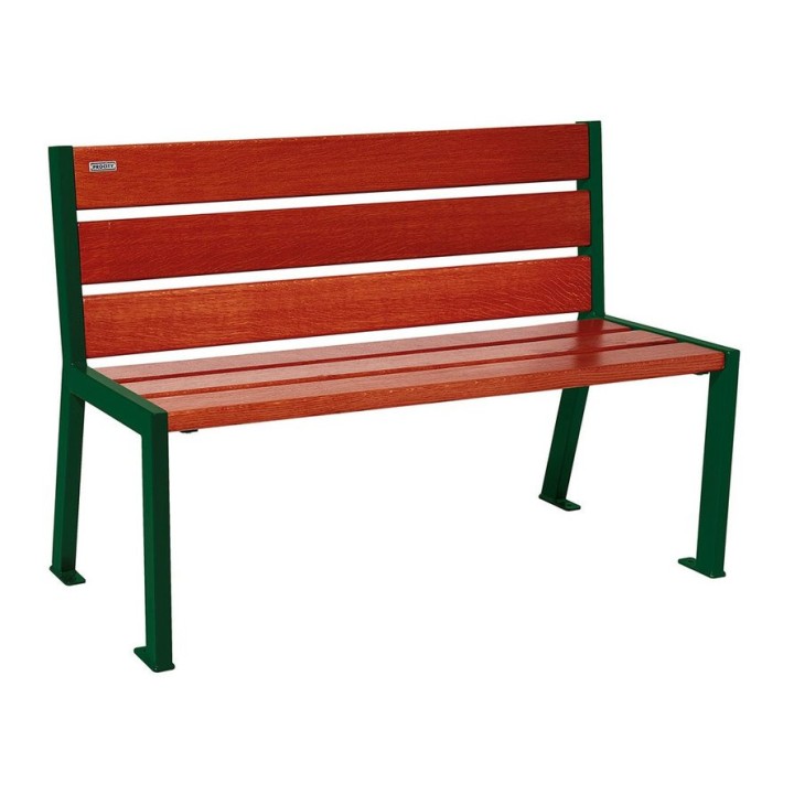 Banc bois/acier Silaos 6 lames Procity, sans accoudoir, lg. 1200 mm, fixation platines - Acajou/Vert mousse