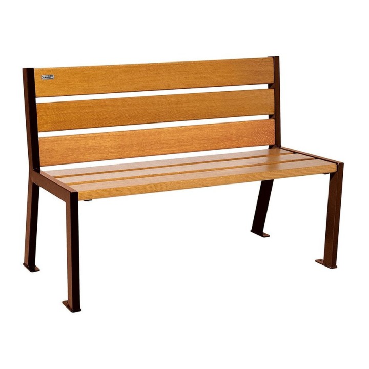 Banc bois/acier Silaos 6 lames Procity, sans accoudoir, lg. 1200 mm, fixation platines - Chêne clair/Aspect Corben
