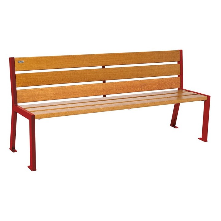 Banc bois/acier Silaos 6 lames Procity, sans accoudoir, lg. 1800 mm, fixation platines - Chêne clair/Rouge pourpre