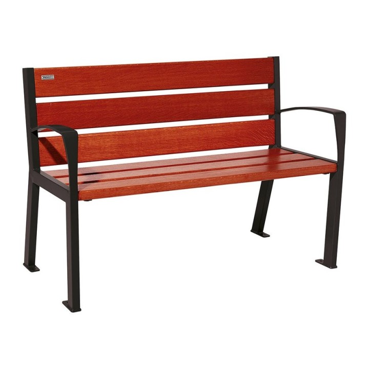 Banc bois/acier Silaos 6 lames Procity, avec accoudoirs, lg. 1200 mm, fixation platines - Acajou/Noir foncé
