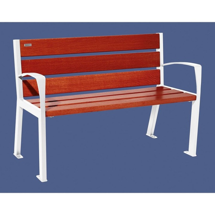 Banc bois/acier Silaos 6 lames Procity, avec accoudoirs, lg. 1200 mm, fixation platines - Acajou/Blanc pure