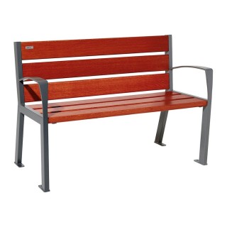 Banc bois/acier Silaos 6 lames Procity, avec accoudoirs, lg. 1200 mm, fixation platines - Acajou/Gris Procity