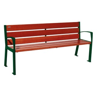 Banc bois/acier Silaos 6 lames Procity, avec accoudoirs, lg. 1800 mm, fixation platines - Acajou/Vert mousse