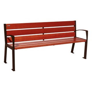 Banc bois/acier Silaos 6 lames Procity, avec accoudoirs, lg. 1800 mm, fixation platines - Acajou/Brun chocolat